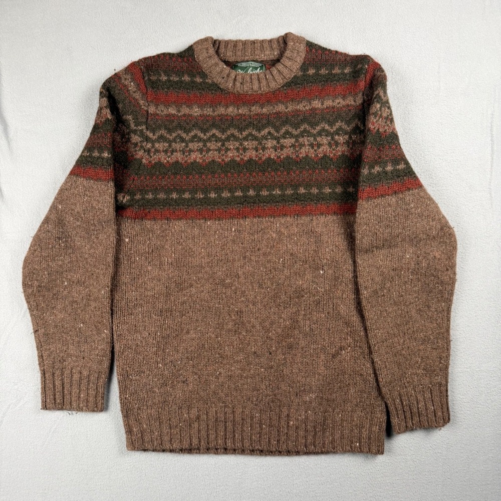 Woolrich Shetland Lambswool Fair Isle Sweater Men's Small Brown Quiet Luxury